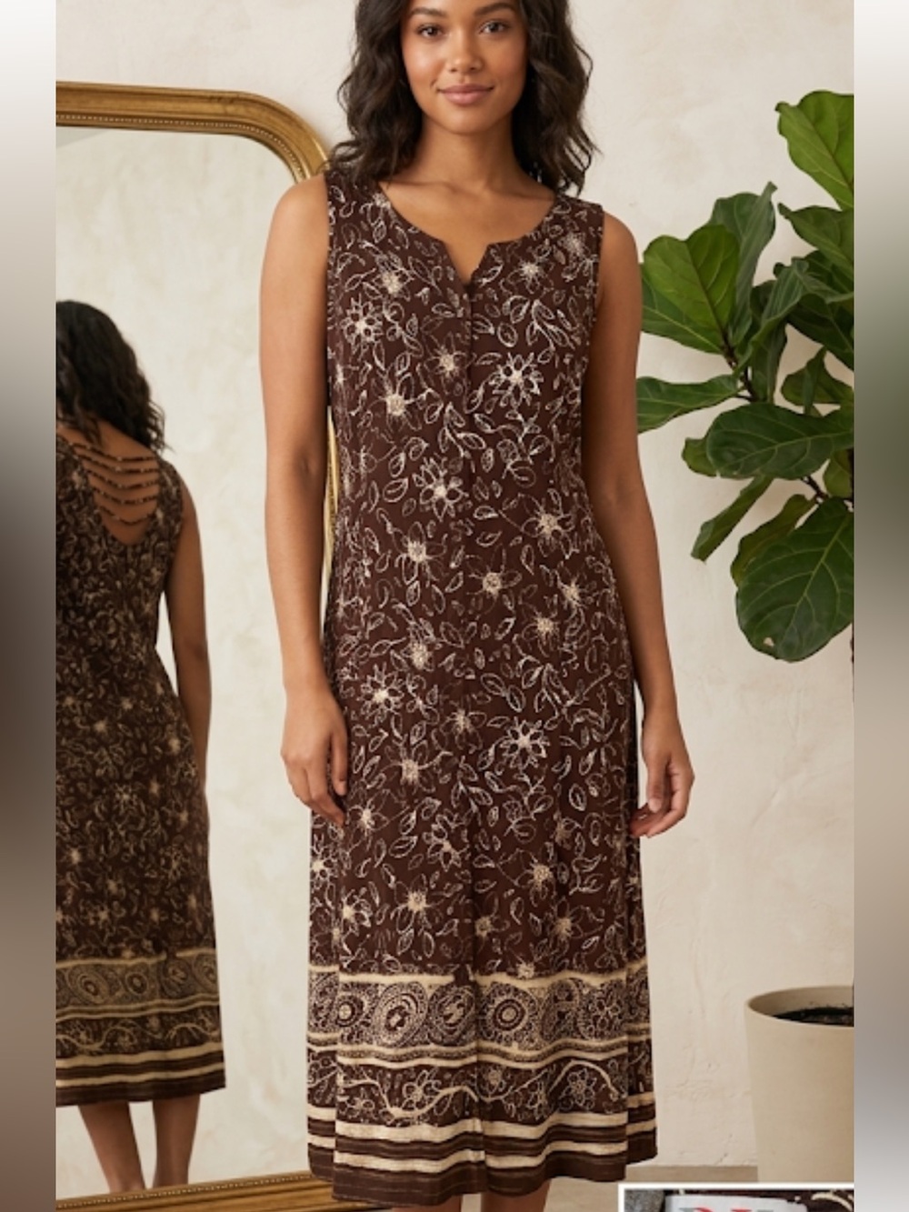 Vintage 1990s R&K Originals Brown Cross-Back Maxi Dress | Size 14P